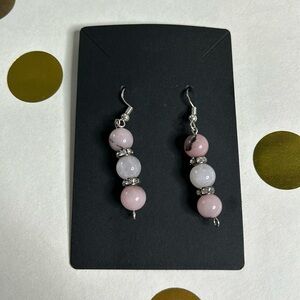 Handmade drop earrings with pink stones and pavé details